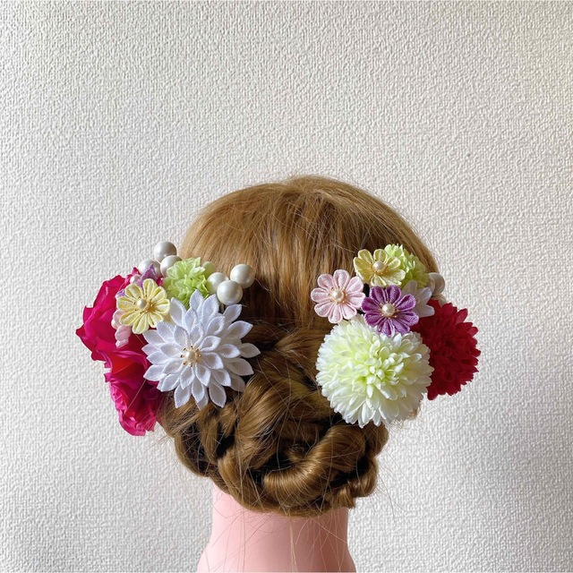 つまみ細工と造花の髪飾り(15)