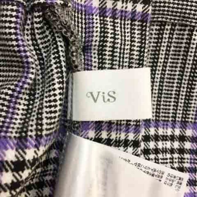 ViS(ヴィス)のビス パンツ ワイド ロング チェック ウエストゴム タック M グレー 紫 レディースのパンツ(その他)の商品写真
