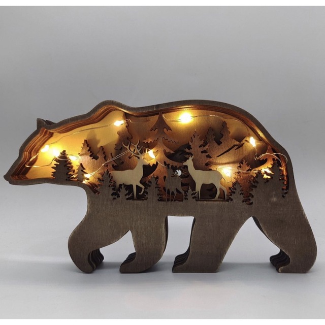 木製オブジェ　置き物　熊　クマ　アニマル　おしゃれ　北欧雑貨 ライトアップ　 ハンドメイドのインテリア/家具(インテリア雑貨)の商品写真