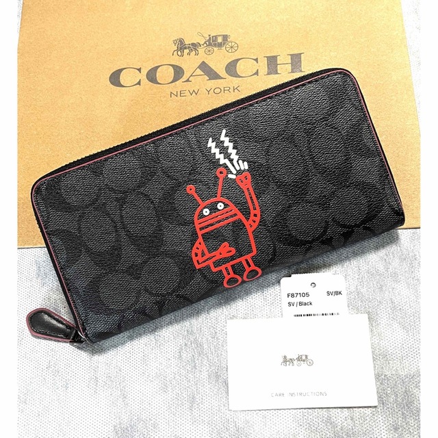 長財布★新品★  COACH×キースへリング　ラウンドファスナー長財布　黒　ロボット