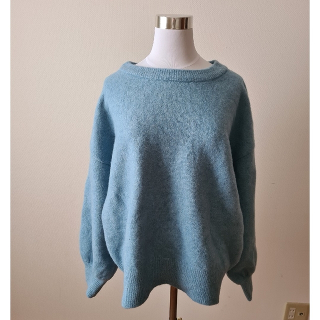 新品 アウターサンセット ヤク混 ニット ブルー セーター 辺見えみり-