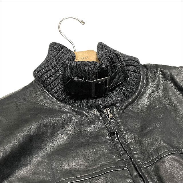 J5025 美品 アクアスキュータム ラムレザーリブネックブルゾン