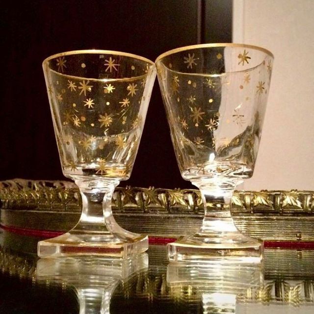 レア☆星柄 オールドバカラ ステラ 金彩装飾 リキュールグラス ペア②