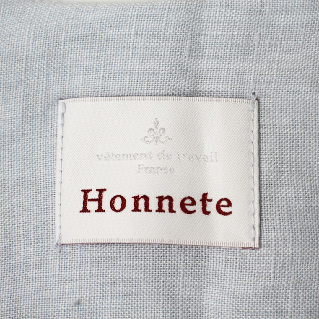 2020SS Honnete オネット リネンノーカラーコート/ライトブルー