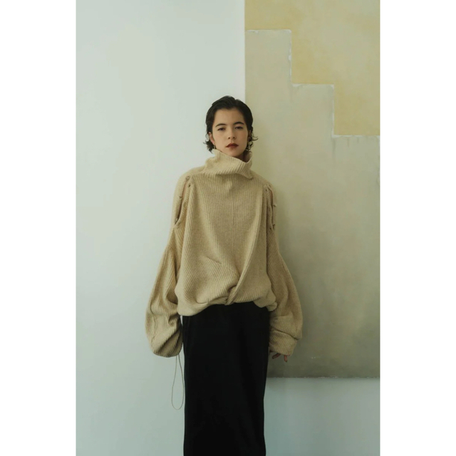 2way unique high neck knit/beige