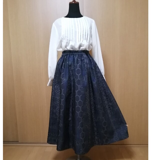SOLD　お値下げ中　着物リメイク　ギャザースカート　大島紬 レディースのスカート(ロングスカート)の商品写真