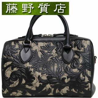 グッチ(Gucci)のグッチ GUCCI 2way ボストン バッグ トートバッグ 斜め掛け 黒 × ベージュ GGスプリーム × レザー シルバー金具 409529 8138(ボストンバッグ)