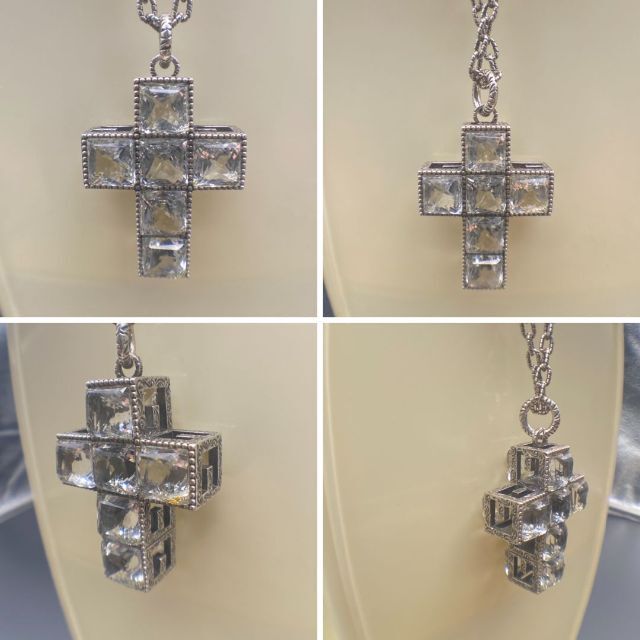 【美品】グッチ Gキューブ クロス クリスタル ストーン ネックレス SV925