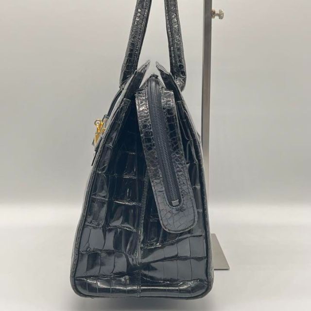 シャイニングクロコダイル ワニ皮 ハンドバッグ エキゾチック 直売割引