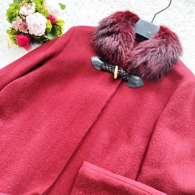 美品 ETRO エトロ ボルドー フォックスファー コート トグル ダッフル