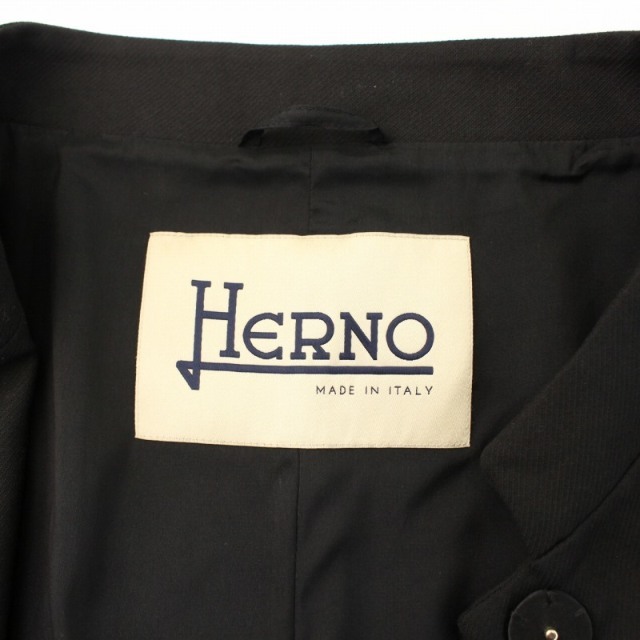 HERNO(ヘルノ)のヘルノ オフィサーカラーコート スプリングコート ミドル 42 L  黒 レディースのジャケット/アウター(スプリングコート)の商品写真