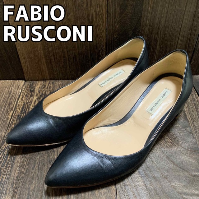 FABIO RUSCONI(ファビオルスコーニ)のファビオルスコーニ ヒールパンプス ポインテッドトゥ レザー 黒 ブラック 34 レディースの靴/シューズ(ハイヒール/パンプス)の商品写真