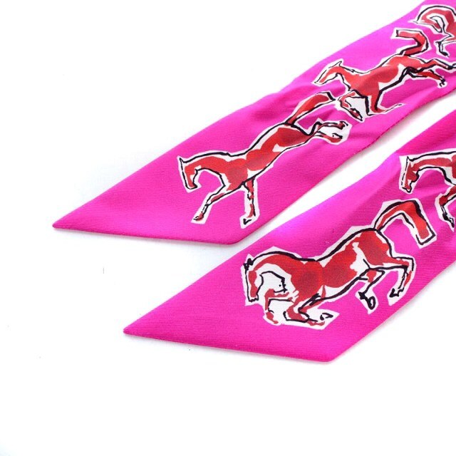 エルメス 自由の馬 ツイリースカーフ シルク 絹 ピンク - バンダナ