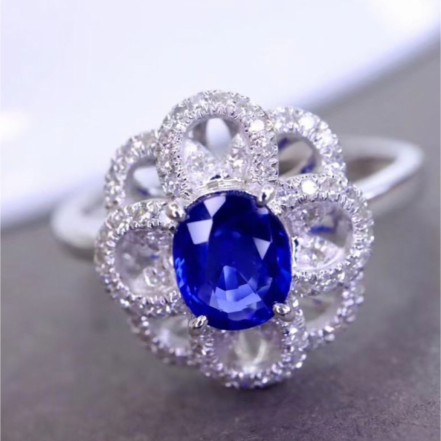 天然 ロイヤルブルーサファイア ダイヤ リング0.65ct k18 ¥-
