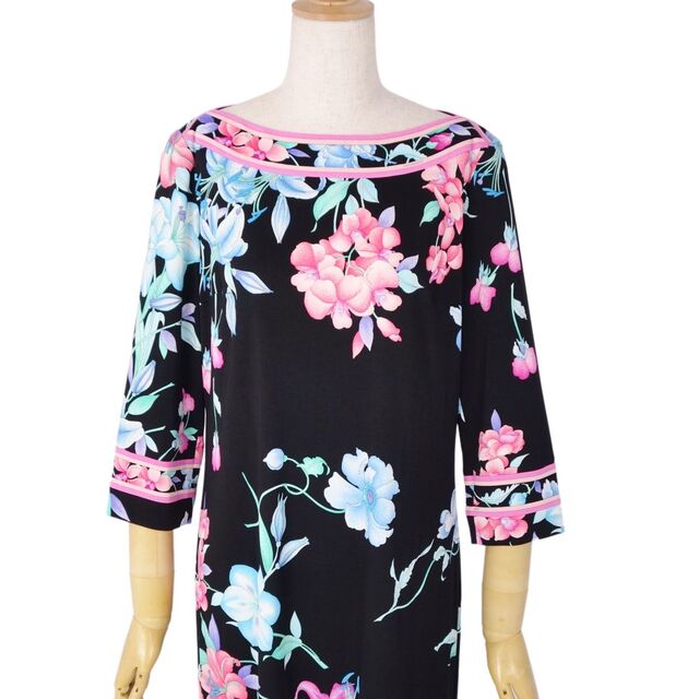 極美品 レオナール LEONARD FASHION ワンピース ドレス 花柄 総柄 ジャージー レディース トップス 40(M相当) ブラック 極美品 レオナール LEONARD FASHION ワンピース ドレス 花柄 総柄 ジャージー レディース トップス 40(M相当) ブラック