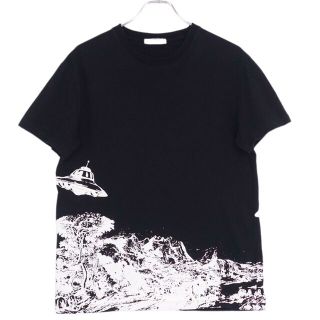 ヴァレンティノ(VALENTINO)の美品 ヴァレンティノ VALENTINO Tシャツ カットソー 半袖 総柄 コットン トップス メンズ M ブラック/ホワイト(Tシャツ/カットソー(半袖/袖なし))