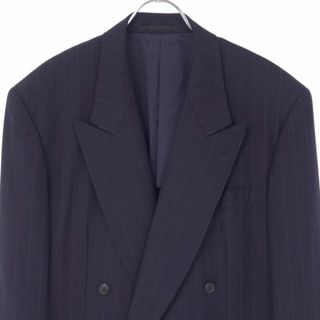 ランバン LANVIN セットアップ スーツ ダブルブレスト ストライプ ウール ジャケット パンツ メンズ R52-47 ネイビー