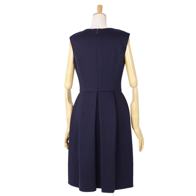 美品 ルネ ベーシック Rene basic ワンピース ノースリーブ ジャージー フレア ドレス レディース 34(S相当) ネイビー