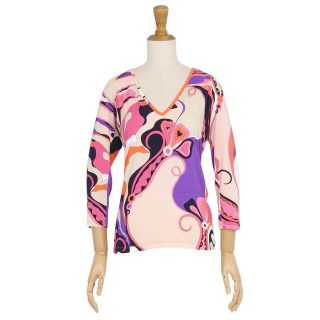 エミリオプッチ(EMILIO PUCCI)のエミリオプッチ EMILIO PUCCI カットソー ブラウス ロングスリーブ ラグランスリーブ Vネック 総柄 ジャージー トップス レディース 36(S相当) マルチカラー(カットソー(半袖/袖なし))