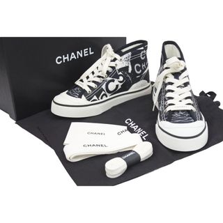 シャネル(CHANEL)の新品同様品 CHANEL シャネル 20SS ミッドカットスニーカー カメリア ココ G35960X51691 ブラック ホワイト サイズ35 中古 44804(スニーカー)