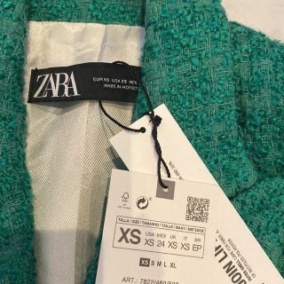 ZARA テクスチャーダブルブレスト　ブレザー　グリーン　XSサイズ