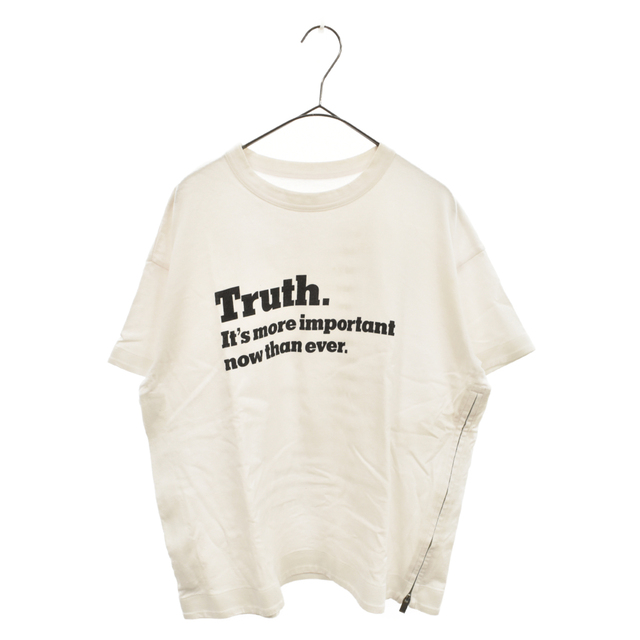 Sacai サカイ 18AW NEW YORK TIMES Truth TEE 18-04000 ニューヨークタイムズプリントTシャツ サイドジップ半袖カットソー ホワイト レディース540センチ肩幅