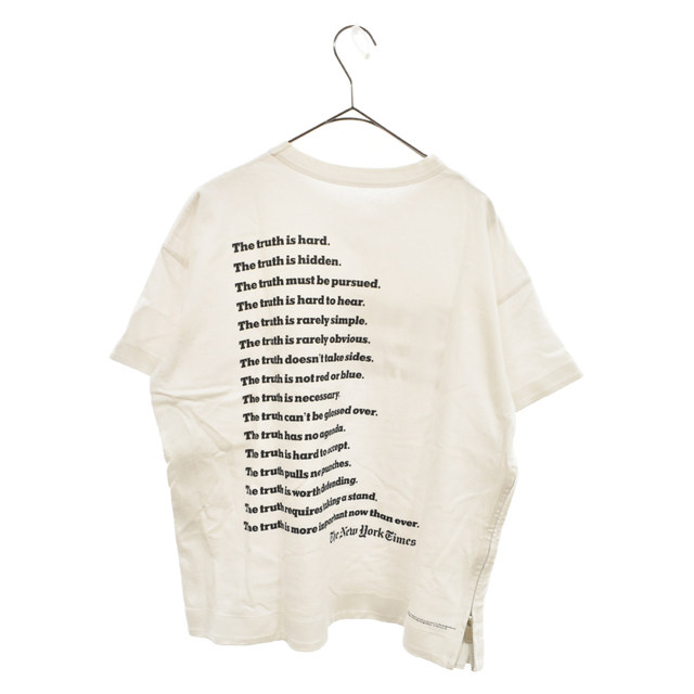 Sacai サカイ 18AW NEW YORK TIMES Truth TEE 18-04000 ニューヨークタイムズプリントTシャツ サイドジップ半袖カットソー ホワイト レディース540センチ肩幅