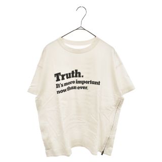 サカイ(sacai)のSacai サカイ 18AW NEW YORK TIMES Truth TEE 18-04000 ニューヨークタイムズプリントTシャツ サイドジップ半袖カットソー ホワイト レディース(Tシャツ/カットソー(半袖/袖なし))