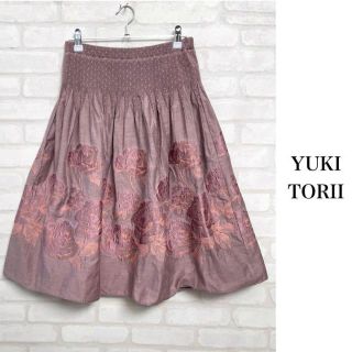 ユキトリイインターナショナル(YUKI TORII INTERNATIONAL)の近年モデル♡ユキトリイ エンブロイダリー フレアスカート 薔薇柄 パープル 40(ひざ丈スカート)