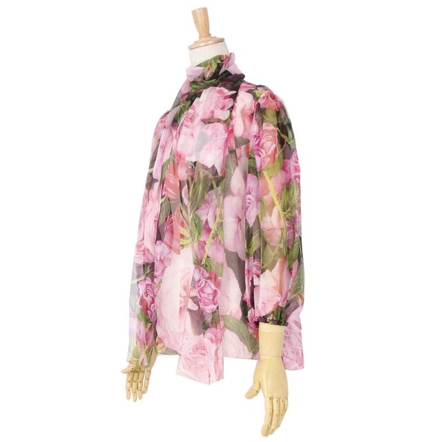 美品 ドルチェ&ガッバーナ DOLCE&GABBANA シャツ ブラウス リボン付き シルク100% 総柄 トップス レディース イタリア製 38(M相当) ピンク