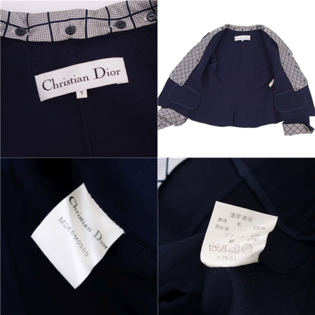 美品 Vintage クリスチャンディオール Christian Dior セットアップ スカートスーツ ウール ジャケット スカート レディース  7(S相当) ネイビー/グレー