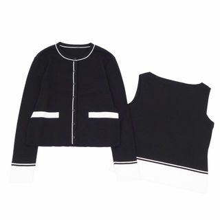 フォクシー(FOXEY)の極美品 フォクシー FOXEY アンサンブル Darcy Twin Knit 42645 カーディガン インナー ジャージー トップス レディース 38(M相当) ブラック/ホワイト(カーディガン)