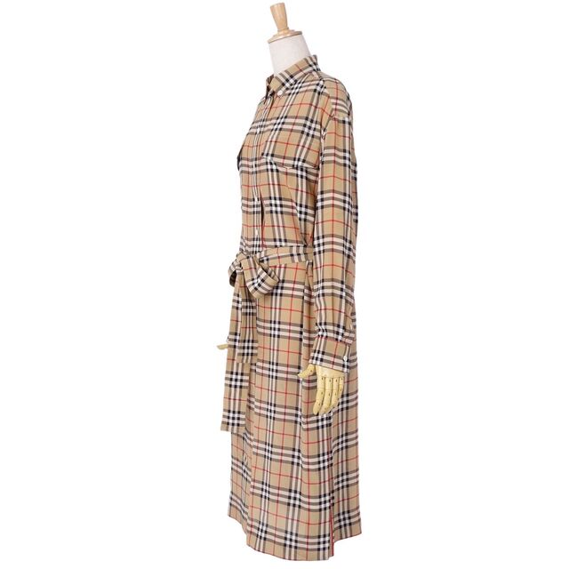 極美品 バーバリー BURBERRY ワンピース シャツワンピース シルク チェック ドレス 8009072 ベルト付き レディース UK4 US2  IT36(S相当) ベージュ