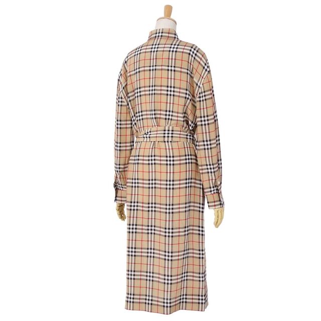 極美品 バーバリー BURBERRY ワンピース シャツワンピース シルク チェック ドレス 8009072 ベルト付き レディース UK4 US2  IT36(S相当) ベージュ