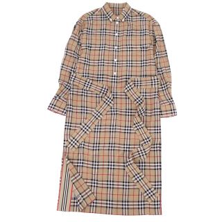 バーバリー(BURBERRY)の極美品 バーバリー BURBERRY ワンピース シャツワンピース シルク チェック ドレス 8009072 ベルト付き レディース UK4 US2 IT36(S相当) ベージュ(ひざ丈ワンピース)