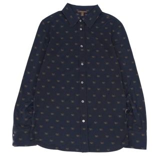 ルイヴィトン(LOUIS VUITTON)の美品 ルイヴィトン LOUIS VUITTON シャツ LVロゴ コットン ジャージー メンズ トップス 総柄 長袖 ロングスリーブ M ブラック(シャツ)