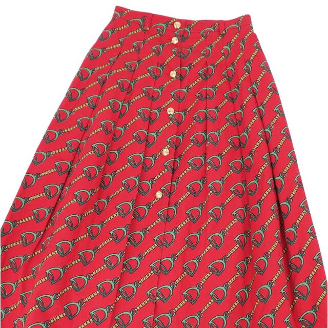 グッチ GUCCI スカート コットン 総柄 ホースビット プリーツ レディース ボトムス イタリア製 36(S相当) レッド