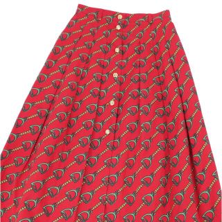 グッチ GUCCI スカート コットン 総柄 ホースビット プリーツ レディース ボトムス イタリア製 36(S相当) レッド