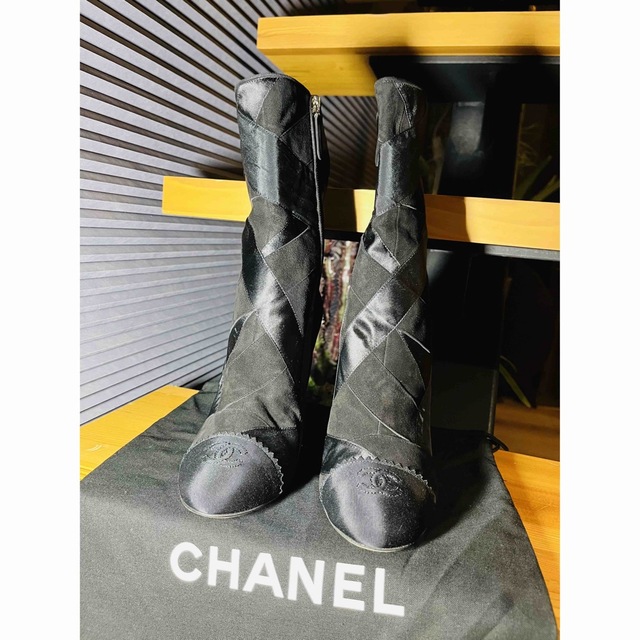超美品・23cm】 CHANEL パッチワーク サイドジップ ショートブーツ