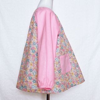 スモックオーダー受付 長袖 小花とリボン ピンク×ピンク 90〜120 ...
