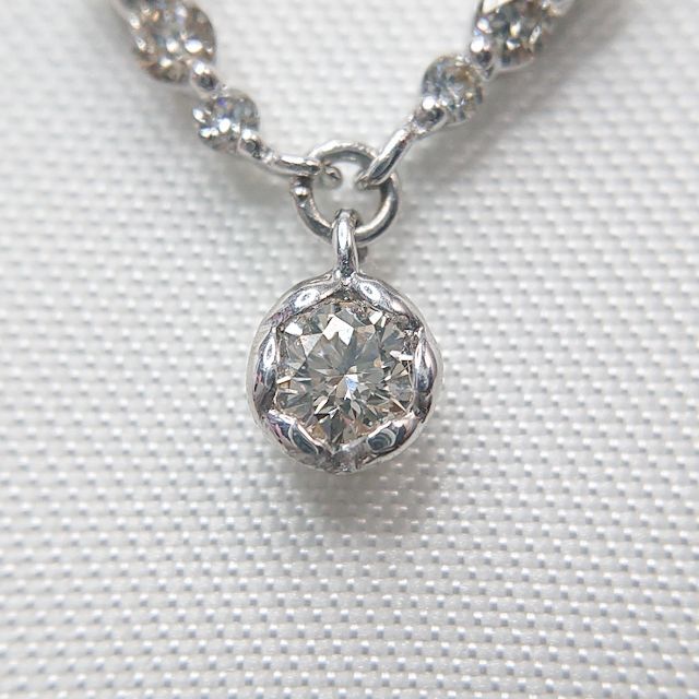 男女兼用 K10WG（10金ホワイトゴールド）ダイヤモンドネックレス 一体型