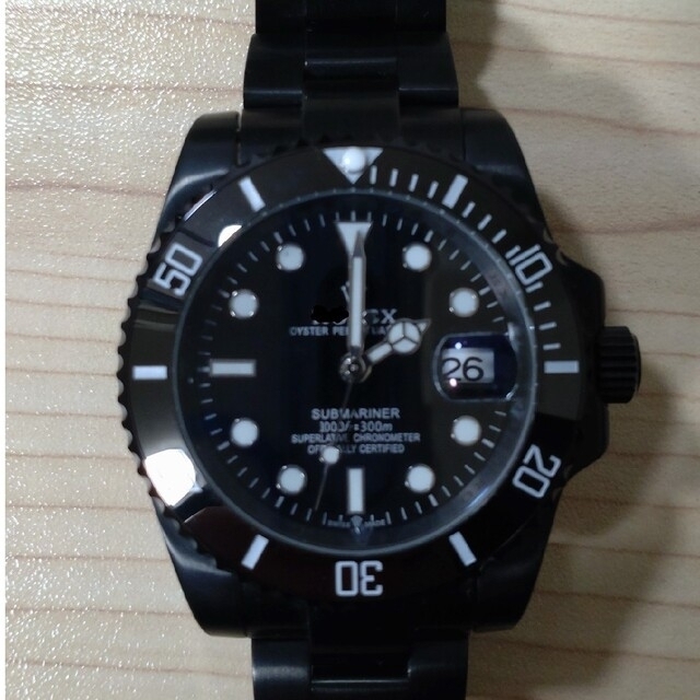 希少！【美品】ブラックブレス黒サブオマージュのオイスターステンレスブレス腕時計(アナログ)