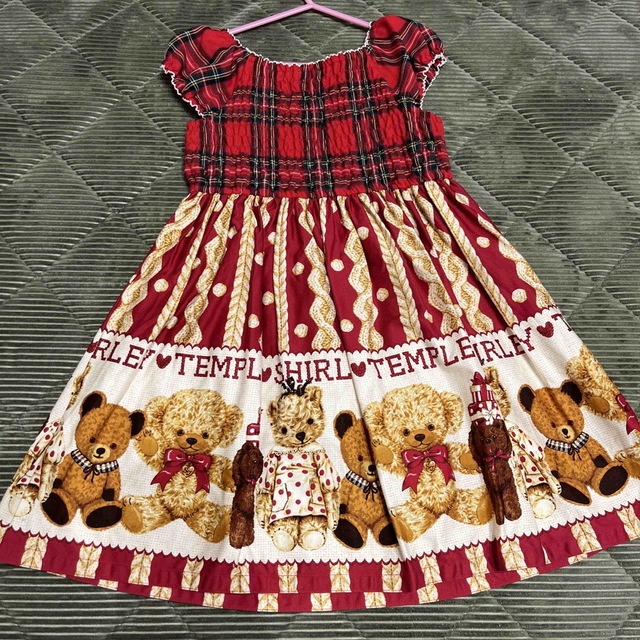 シャーリーテンプル120cmくまぬいぐるみワンピースJSK 赤 美品