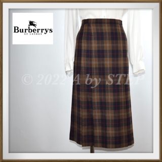 バーバリー(BURBERRY)のw34 極美品 バーバリー ボックスプリーツ ウールスカート 大きいサイズ17号(ロングスカート)