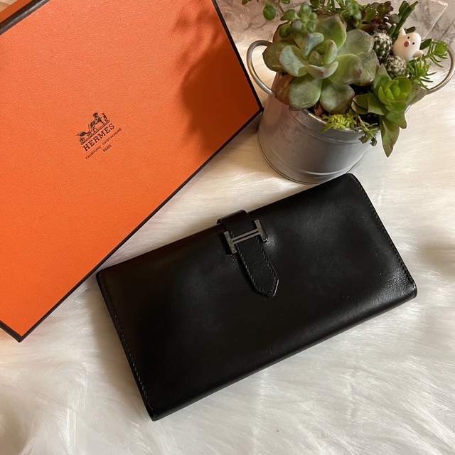 最大62％オフ！ 美品 HERMES エルメス ベアン 長財布 ボックスカーフ