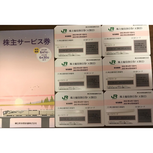 【JR 東日本　株主優待割引券（4割引）】6枚　株主サービス券 1冊