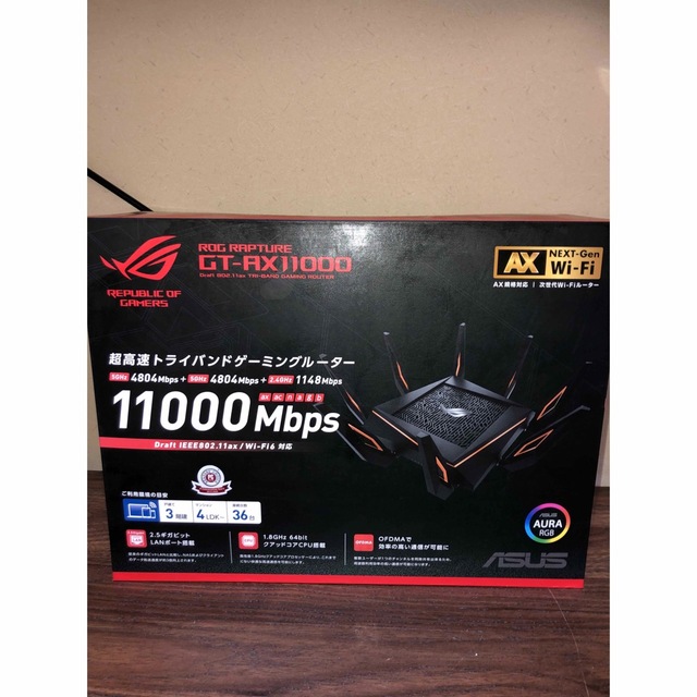 ASUS(エイスース)のASUS ROG Rapture GT-AX11000 ハイエンドモデルルーター スマホ/家電/カメラのPC/タブレット(PC周辺機器)の商品写真