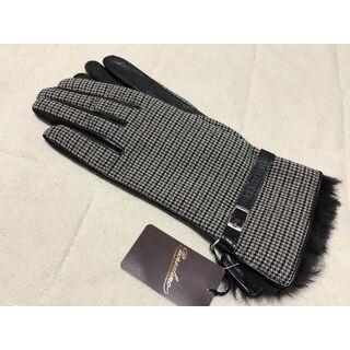 ボルサリーノ(Borsalino)の273新品Borsalinoボルサリーノ羊革チェックベルト付き手袋ラビットファー(手袋)