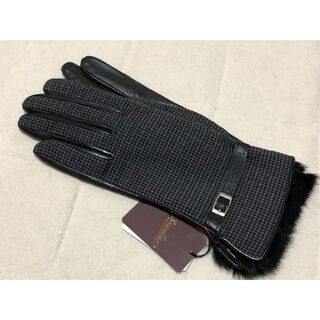 ボルサリーノ(Borsalino)の274新品Borsalinoボルサリーノ羊革チェックベルト付き手袋ラビットファー(手袋)