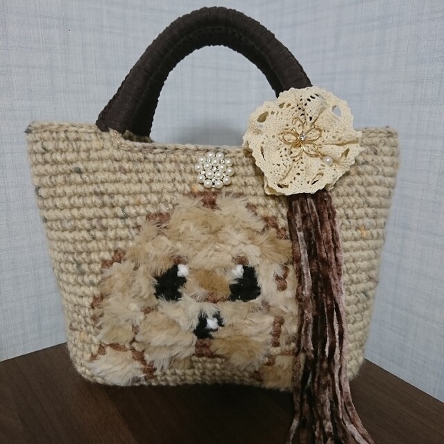 麻紐バッグ 麻ひもバッグ ハンドメイド ズパゲッティ 犬 プードル